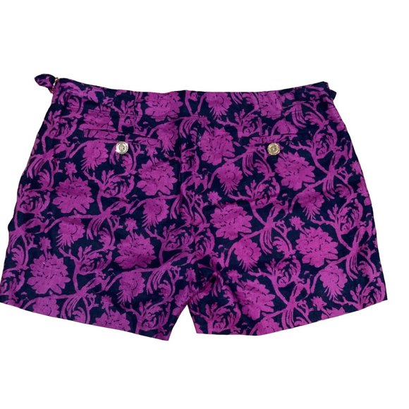 Tory Burch Brach Cotton Linen Blend Purple Navy Shorts Gold Hardware Size Summer - Picture 7 of 7